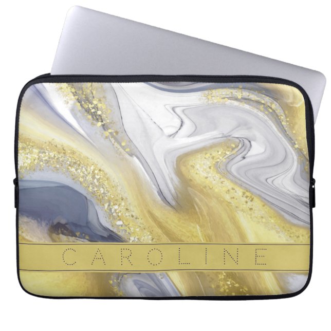Elegant gele en grijze goudkleurige goudkleur laptop sleeve (Voorkant)