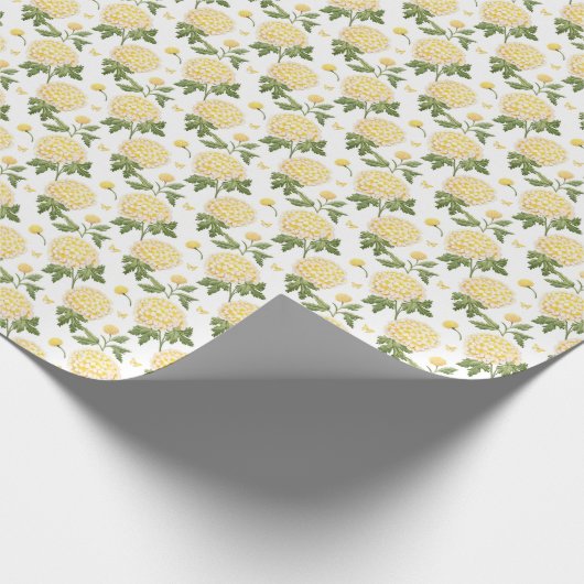 Elegant gele Hydragea bloemen patroon Cadeaupapier (Hoek)