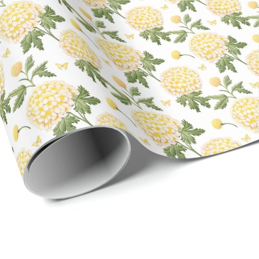 Elegant gele Hydragea bloemen patroon Cadeaupapier (Rol Hoek)