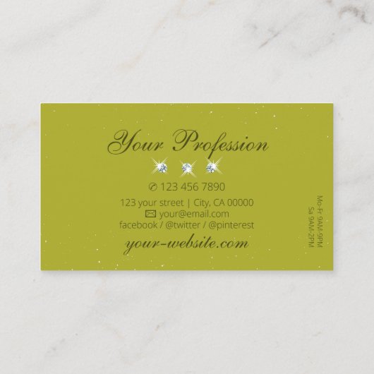 Elegant gele olijven groene sparkle juwelen modern visitekaartje (Achterkant)