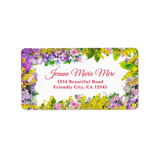 Elegant gele Paarse roze bloemen Etiket (Voorkant)