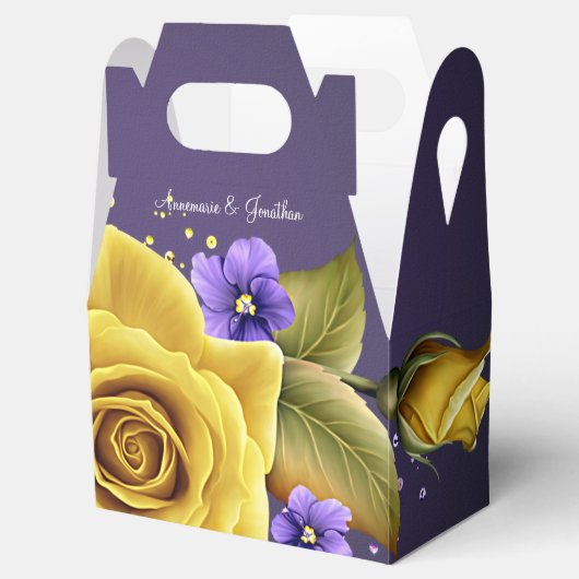 Elegant gele rozen en Paarse geweldsweddenschappen Bedankdoosjes (Geopend)