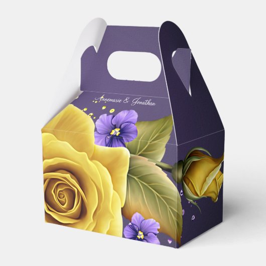 Elegant gele rozen en Paarse geweldsweddenschappen Bedankdoosjes (Voorkant Zijde)