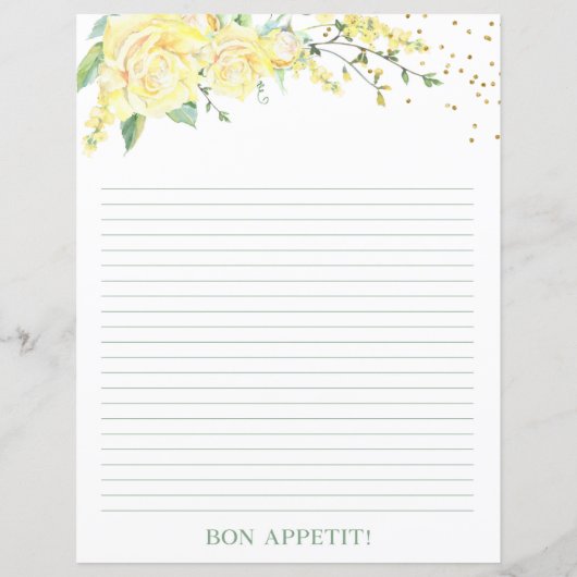 Elegant gele rozen Floral Vrijgezellenfeest Recipe (Achterkant)