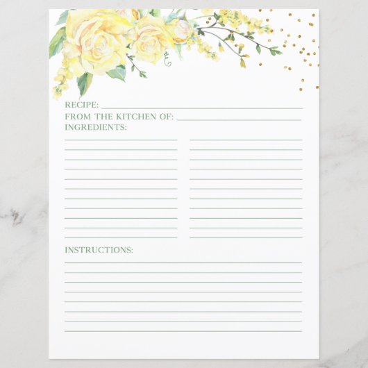 Elegant gele rozen Floral Vrijgezellenfeest Recipe (Voorkant)