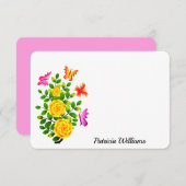 Elegant gele rozenbloem met vlinder notitiekaartje (Voorkant / Achterkant)