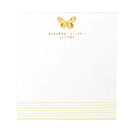 Elegant gele stripes en vlinder - speciaal aangepa notitieblok (Voorkant)