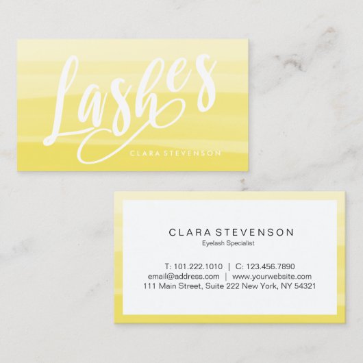 Elegant gele waterverf penseelstreken zweepslagen visitekaartje (Voorkant / Achterkant)