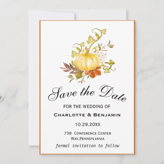 Elegant gele Waterverf pompoen sparen de datum Save The Date (Voorkant)