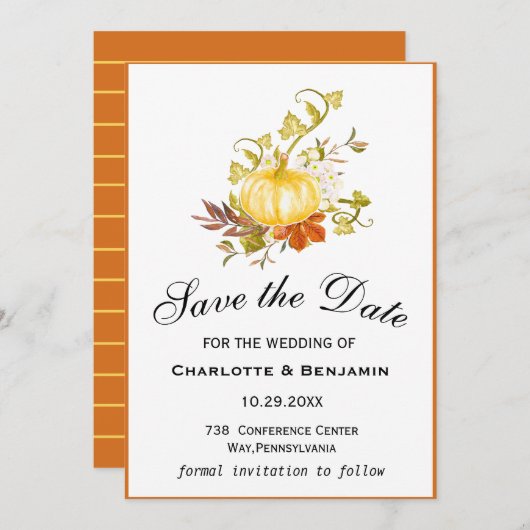 Elegant gele Waterverf pompoen sparen de datum Save The Date (Voorkant / Achterkant)
