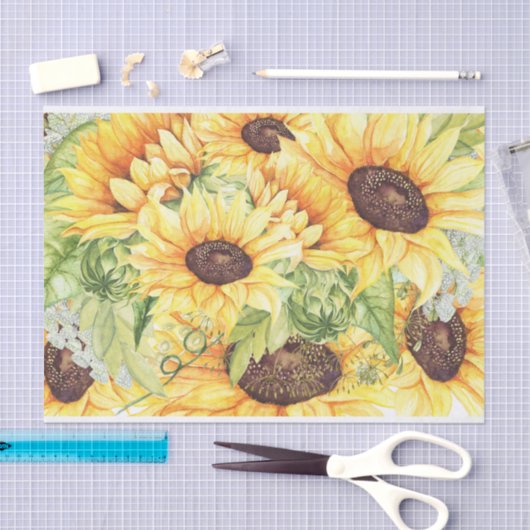 Elegant Gele Waterverf Zonnebloemen Groen Tissuepapier (Craft)