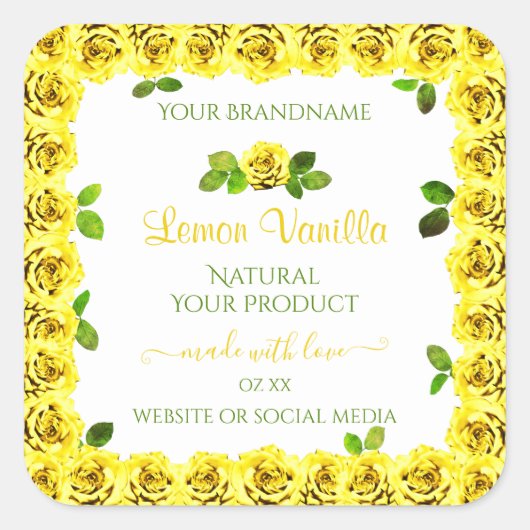Elegant gele witte etiketten van Rozen die bloeien (Voorkant)