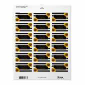 Elegant Gele Zonnebloemen met Zwarte Witte Stripin Etiket (Full Sheet)