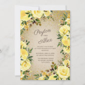 Elegant Gellow Gold Floral Glitter Brown Wedding Kaart (Voorkant)