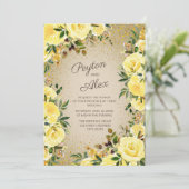Elegant Gellow Gold Floral Glitter Brown Wedding Kaart (Staand voorkant)