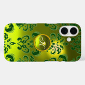 ELEGANT GELLOW GREEN DAMASK GEMSTONE MONOGRAM Case-Mate iPhone CASE (Achterkant (horizontaal))