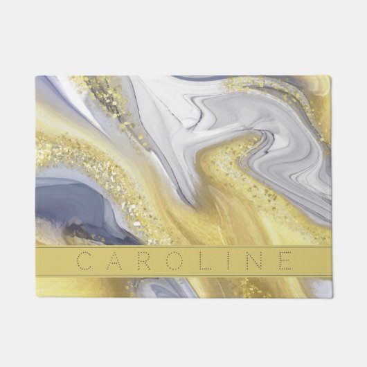 Elegant Gellow Grijs Goud Marmer Effect Name Deurmat (Voorkant)