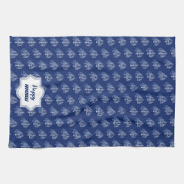 Elegant Gelukkig Chanoeka Blauw Menorah Patroon Theedoek