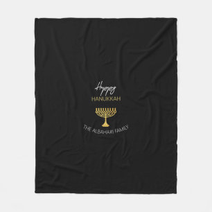 Elegant Gelukkig Chanoeka Golden Menorah Monogram Fleece Deken