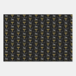 Elegant Gelukkig Chanoeka Golden Menorah Monogram Inpakpapier Vel