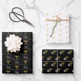 Elegant Gelukkig Chanoeka Golden Menorah Monogram Inpakpapier Vel