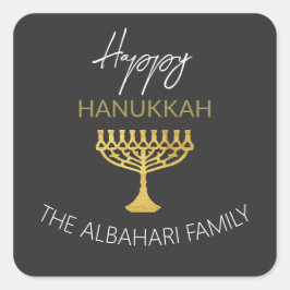 Elegant Gelukkig Chanoeka Golden Menorah Vierkante Sticker