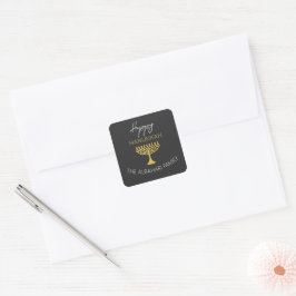 Elegant Gelukkig Chanoeka Golden Menorah Vierkante Sticker