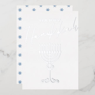 Elegant Gelukkig Chanoeka Menorah Zilver Folie Feestdagenkaart
