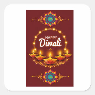 Elegant Gelukkig Diwali Mandala Groet Design Vierkante Sticker