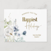 Elegant Gelukkig Feestdagen, Winter Greenery Holid Briefkaart (Voorkant)