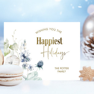 Elegant Gelukkig Feestdagen, Winter Greenery Holid Briefkaart