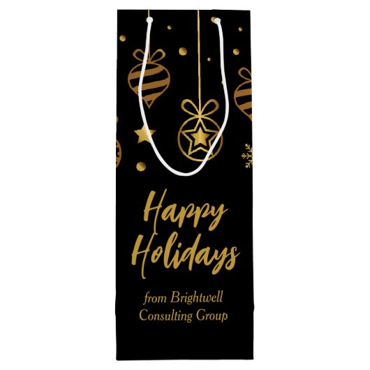 Elegant Gelukkig Kerstfeest Zwart Goud Aangepast B Wijn Cadeautas (Achterkant)