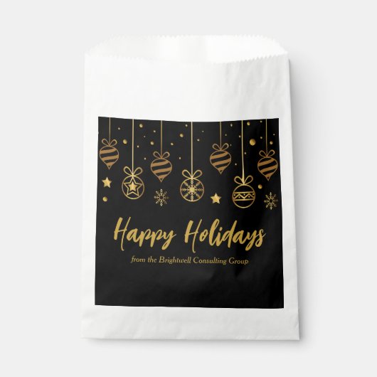 Elegant Gelukkig Kerstfeest Zwart Goud Aangepaste Bedankzakje (Voorkant)