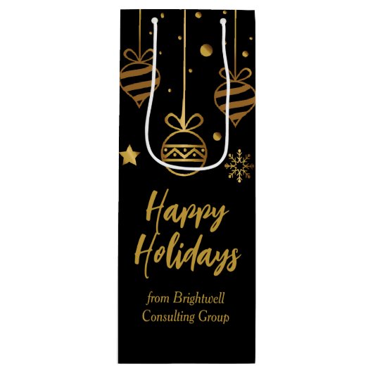Elegant Gelukkig Kerstfeest Zwart Goud Zakelijk Wijn Cadeautas (Voorkant)