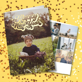 Elegant Gelukkig Nieuwjaar 8 Foto Gevouwen Folie Feestdagenkaart