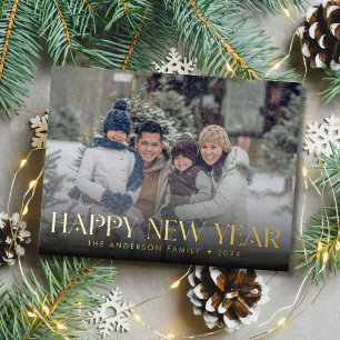Elegant Gelukkig Nieuwjaar Foto Modern  Folie Feestdagen Briefkaart