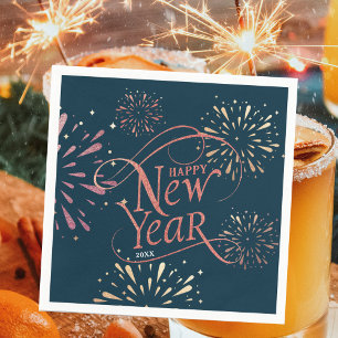 Elegant Gelukkig Nieuwjaar Gouden Folie Servet