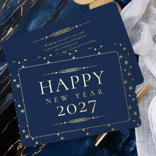 Elegant Gelukkig Nieuwjaar Marine Zakelijk Folie Feestdagenkaart