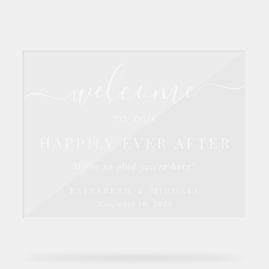 Elegant gelukkig ooit na bruiloft Welkom Acryl Bord (Voorkant)