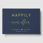 Elegant gelukkig ooit na foto blauwe bruiloft gastenboek (Voorkant)