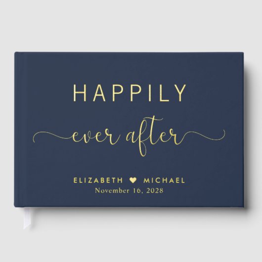 Elegant gelukkig ooit na foto blauwe bruiloft gastenboek (Voorkant)