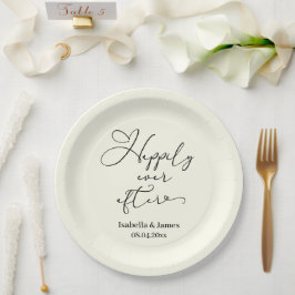 Elegant gelukkig ooit na ivoor romantische bruilof papieren bordje