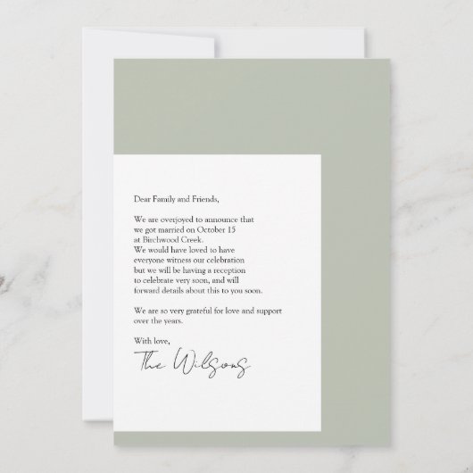 Elegant gelukkig ooit na moderne fotobruiloft aankondiging (Achterkant)