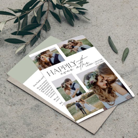 Elegant gelukkig ooit na moderne fotobruiloft aankondiging