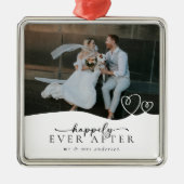 Elegant Gelukkig Ooit Na Script Foto Bruiloft Metalen Ornament (Voorkant)