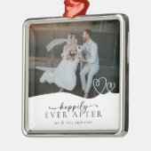 Elegant Gelukkig Ooit Na Script Foto Bruiloft Metalen Ornament (Links)