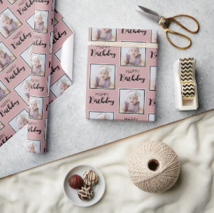 Elegant Gelukkige Verjaardag Custom Foto Modern Pa Cadeaupapier