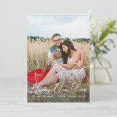 Elegant geluksjaar-script met stippen foto feestdagenkaart (Staand voorkant)