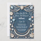 Elegant Gem Bling Denim en Diamanten Zoet 16 Kaart (Voorkant)