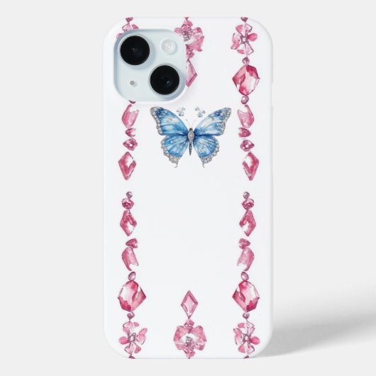 Elegant Gem Butterfly iPhone 15 Hoesje Blauw (Achterkant)
